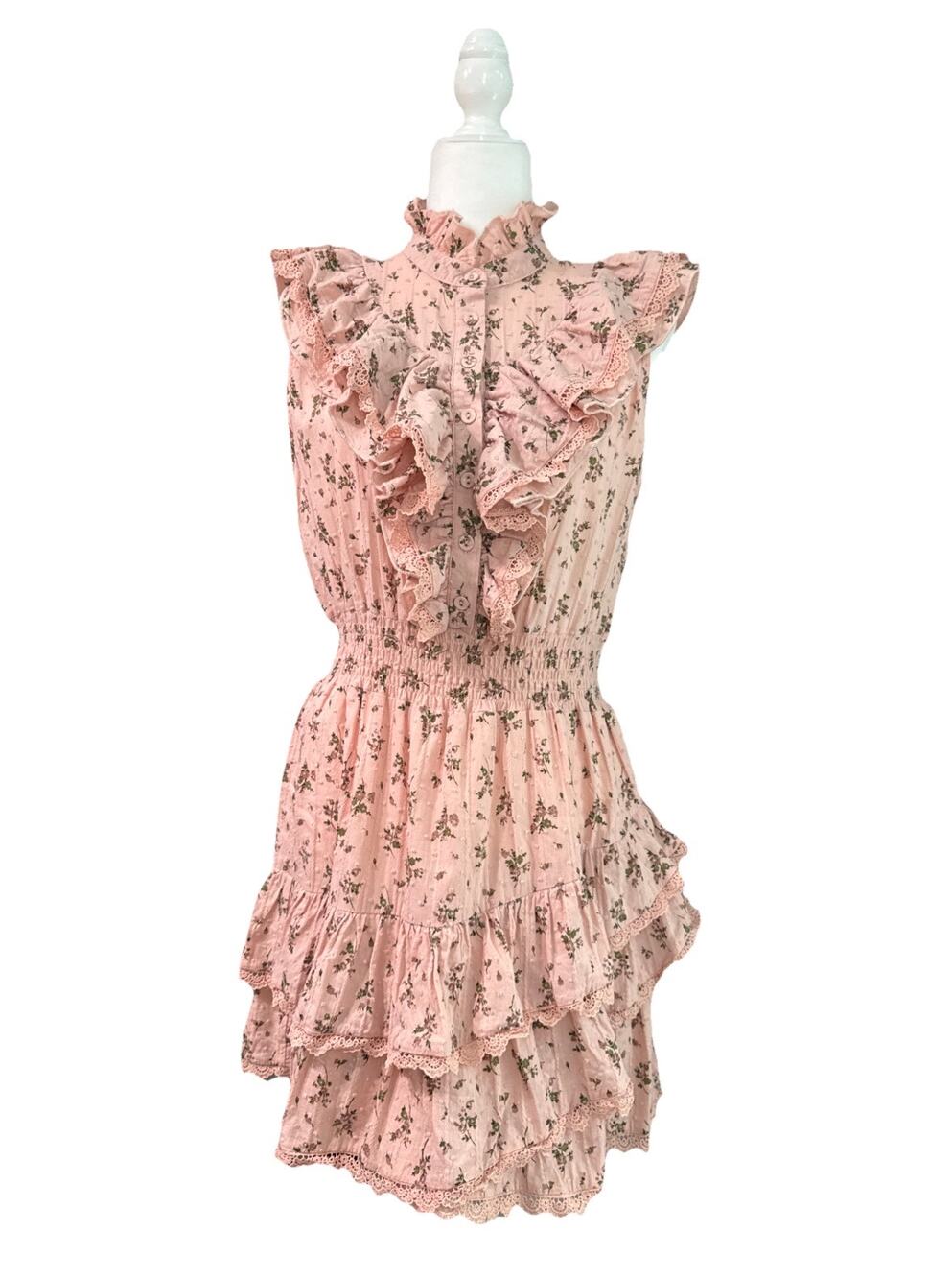 The Shirt by Rochelle Beherens Dress Women M Peach Floral Fit and Flare Coquette